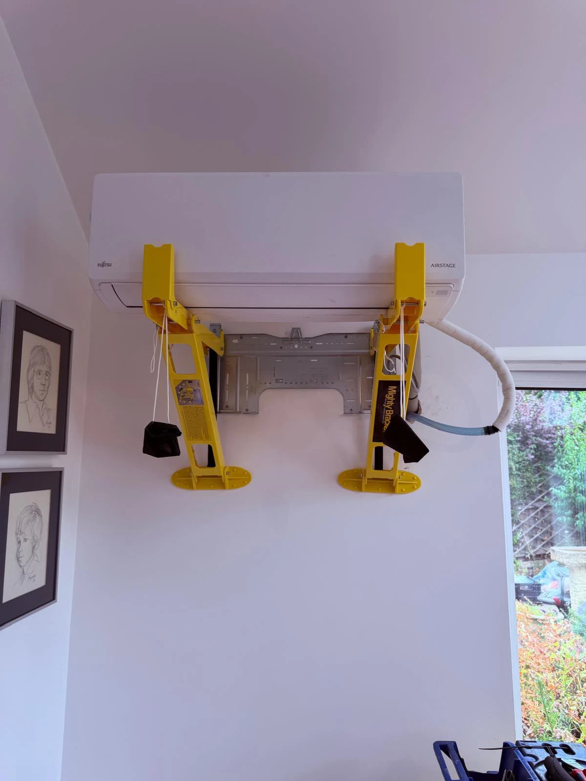 new heater held up by yellow stand